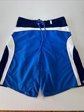 Stig Vintage Men's Blue Colorblock Swim Shorts with White Trim Size 32/34
